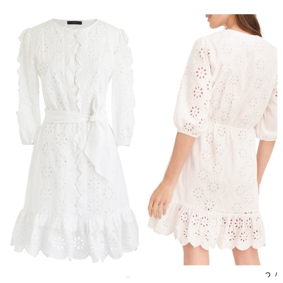 New J crew Scalloped Trim Tie Waist Eyelet Dress - Picture 6 of 10